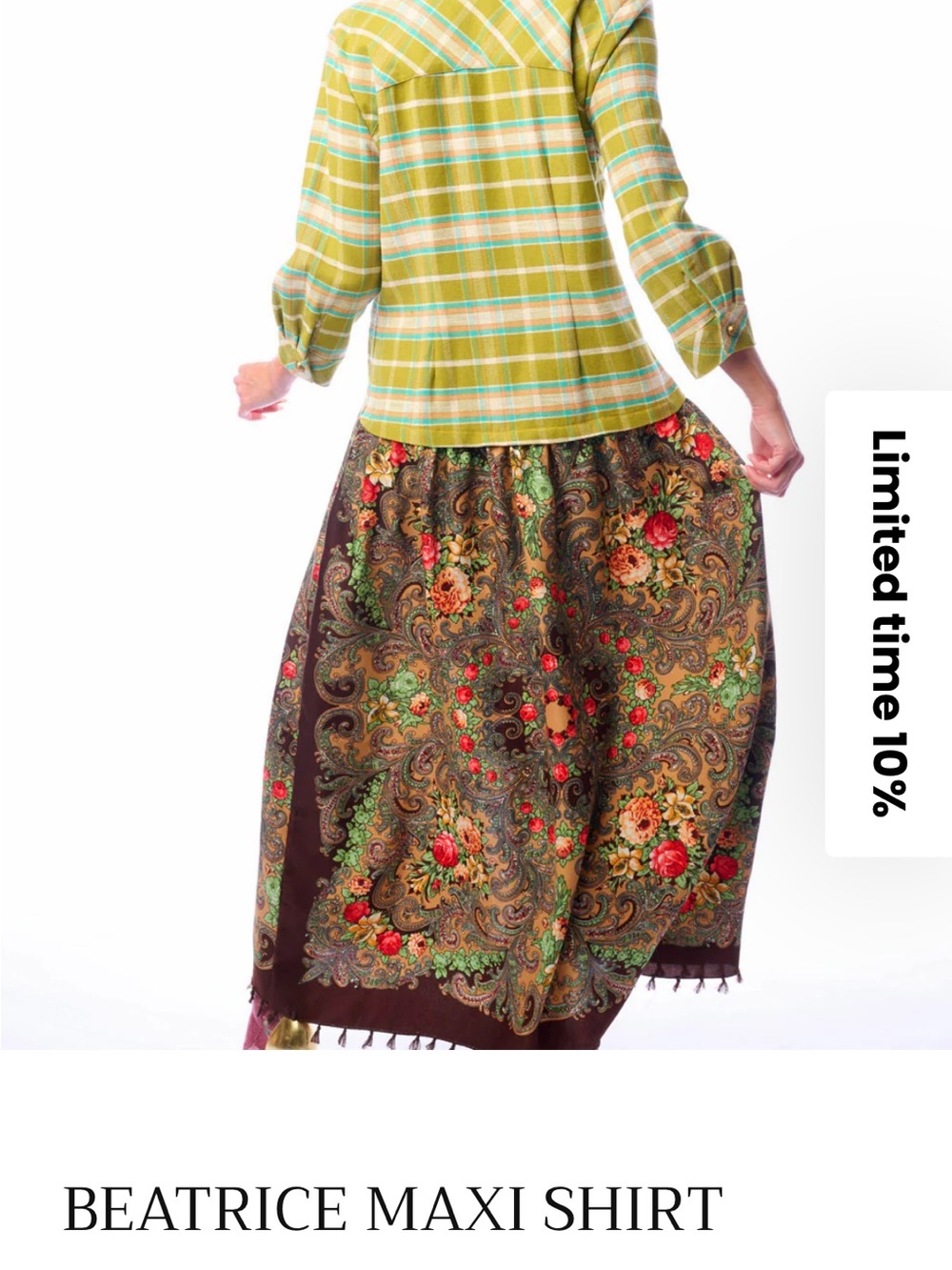 NWT Aratta Silent Journey Beatrice Maxi Shirt- Floral and Plaid - Picture 5 of 16